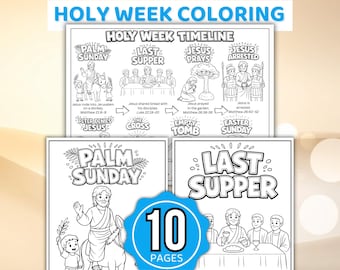Holy Week Timeline Coloring Pages, Religious Easter Coloring Pages, Holy Week Coloring Book, Christian Easter Activity, Easter Sunday School