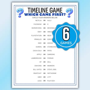 Wer kam zuerst? Trivia Spiele, Popkultur Trivia Spiele, Spiele für Senioren, lustige Spiele für ältere Menschen, Seniorengedächtnisspiele, Büroparty