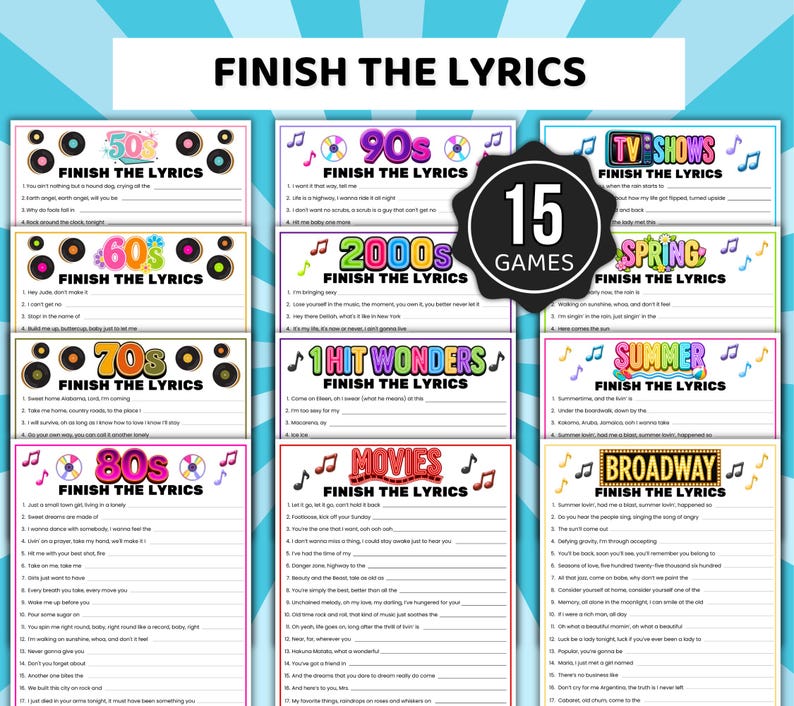 Finish the Lyrics Trivia Games, Music Trivia Games, Senior Finish the Lyrics, Pub Trivia Games, Song Trivia, Song Lyric Games, Music Games