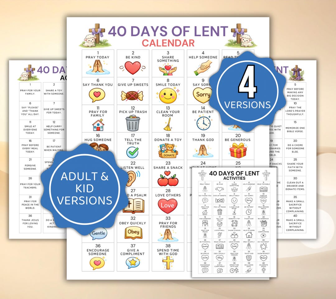 40 Days of Lent Countdown Calendar, Kids Lent Activity, Lenten Activity ...