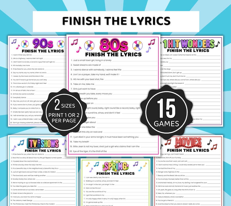 Finish the Lyrics Trivia Games, Music Trivia Games, Senior Finish the Lyrics, Pub Trivia Games, Song Trivia, Song Lyric Games, Music Games