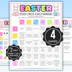 Juegos de intercambio de huevos de Pascua con dados, juegos de dados de Pascua, juego de fiesta de Pascua, juego de intercambio de regalos de Pascua, juego de pasar el huevo de Pascua, juego de tirar los dados para obtener un conejito