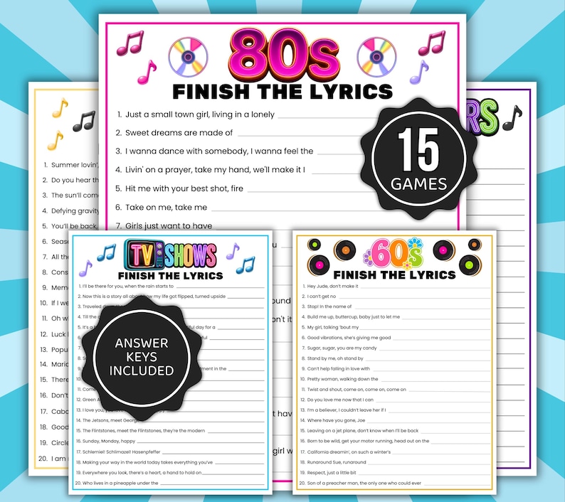 Finish the Lyrics Trivia Games, Music Trivia Games, Senior Finish the Lyrics, Pub Trivia Games, Song Trivia, Song Lyric Games, Music Games
