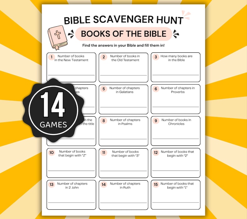 Bible Scavenger Hunt Bundle Printable, 14 Bible Games for Kids & Adults, Christian Activity Pack, Sunday School Games, Bible Study Printable