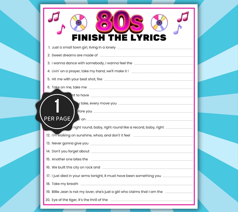Finish the Lyrics Trivia Games, Music Trivia Games, Senior Finish the Lyrics, Pub Trivia Games, Song Trivia, Song Lyric Games, Music Games