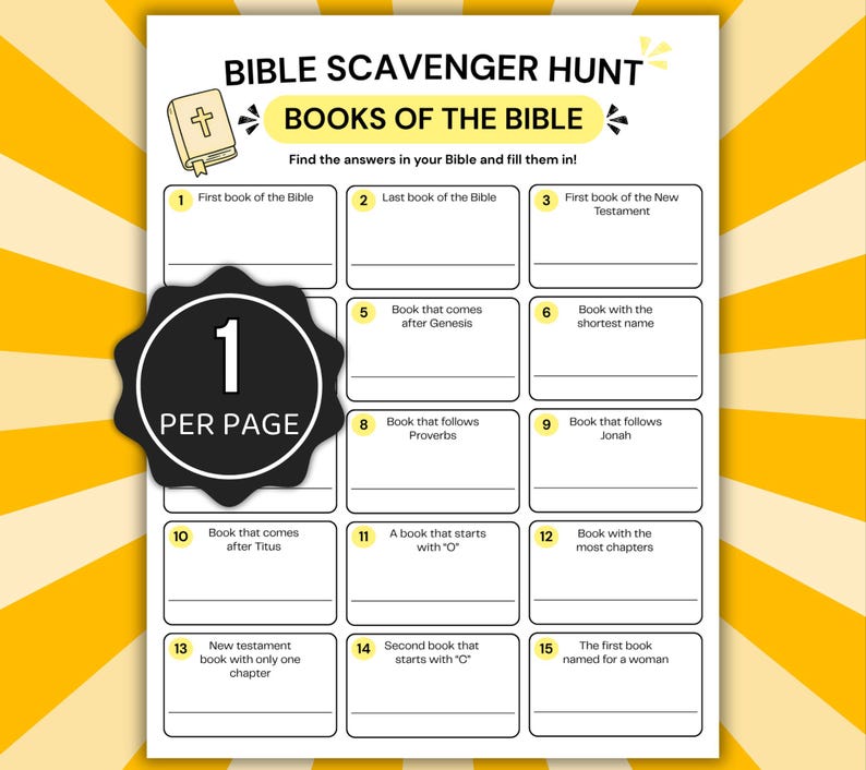 Bible Scavenger Hunt Bundle Printable, 14 Bible Games for Kids & Adults, Christian Activity Pack, Sunday School Games, Bible Study Printable