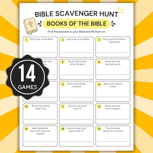 Bible Scavenger Hunt Bundle Printable, 14 Bible Games for Kids & Adults, Christian Activity Pack, Sunday School Games, Bible Study Printable