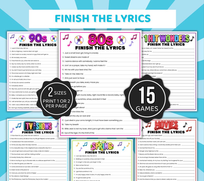 Finish the Lyrics Trivia Games, Music Trivia Games, Senior Finish the Lyrics, Pub Trivia Games, Song Trivia, Song Lyric Games, Music Games