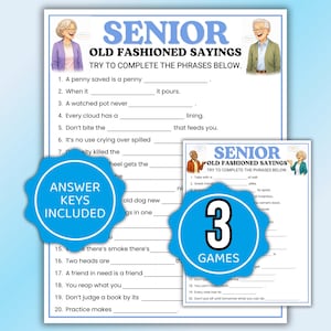 Old Fashioned Sayings Game, Sayings Senior Games, Guess the Sayings Games, Senior Trivia, Fun Elderly Games, Memory Games, Games for Seniors