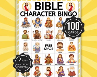 Bingo dei personaggi della Bibbia, Bingo della Bibbia, 100 cartelle del bingo dei personaggi della Bibbia, gioco dei personaggi della Bibbia, attività biblica per bambini, attività biblica in classe