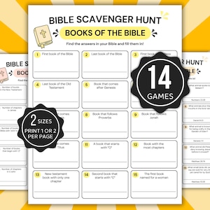 Bible Scavenger Hunt Bundle Printable, 14 Bible Games for Kids & Adults, Christian Activity Pack, Sunday School Games, Bible Study Printable