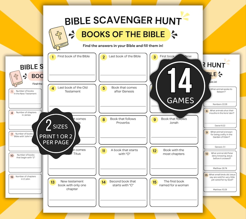 Bible Scavenger Hunt Bundle Printable, 14 Bible Games for Kids & Adults, Christian Activity Pack, Sunday School Games, Bible Study Printable