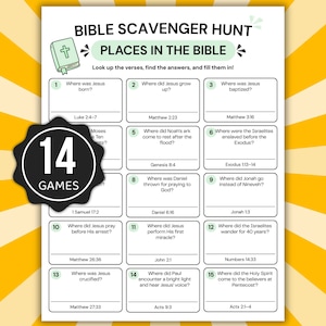 Bible Scavenger Hunt Bundle Printable, 14 Bible Games for Kids & Adults, Christian Activity Pack, Sunday School Games, Bible Study Printable