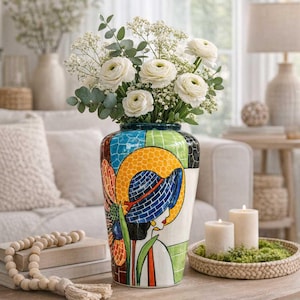 Handmade Mosaic Ceramic Vase – Lady Design – 28 cm (11 in) – Home Décor – Heritage T&T Mosaic Collection – Bat Trang Vietnam