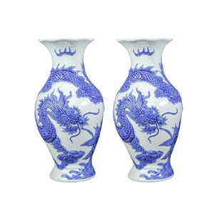 Heritage T&T Dragon Flower Vase Altar Tâm An blue Glaze – 1 Pair – Bat Trang Handmade Vietnam (Copy)