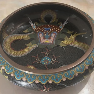 Cloisonné Lao Tian Li-stil Drake STOR Borste Tvättskål Dragonware