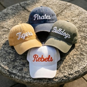 Custom Embroidered Baseball Cap, Game Day Sports Team Hat, 100% Cotton Washed Dad Hat