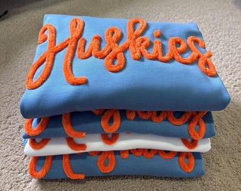Custom Chenille Yarn Shirt, Personalized Yarn Textured Letters, Team Spirit Gift