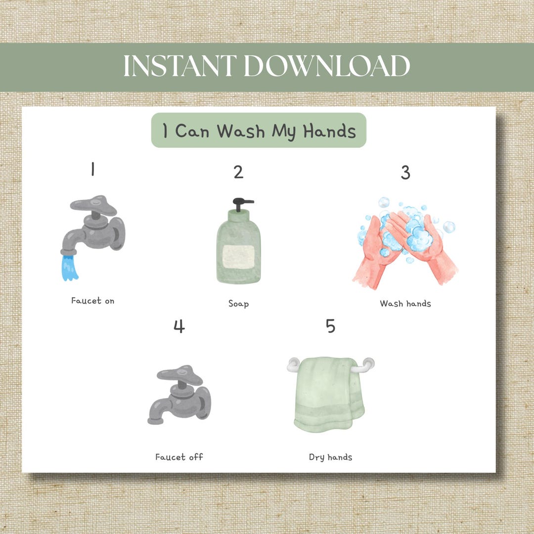 Toddler Step-by-step Hand Washing Poster (simple) - Digital Download - Etsy