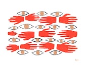 Barrier Spell . Print or Poster // Hands & Eyes Pattern Illustration