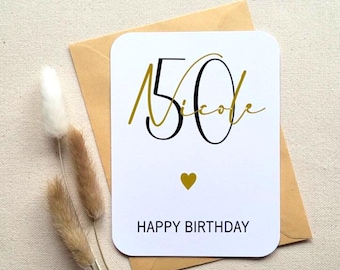Personalized birthday card with name and number. Card for 20th, 30th, 40th, 50th, 60th, 70th birthdays etc. for wife, dad, mom, girlfriend
