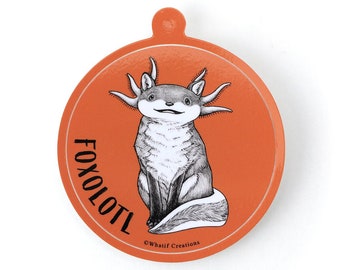 Foxolotl Sticker | Fox + Axolotl Hybrid Animal | 3" Circle Vinyl Sticker