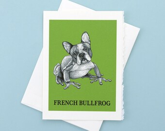 French Bullfrog Greeting Card | French Bulldog + Frog Hybrid Animal | Blank 5x7" Greeting Card