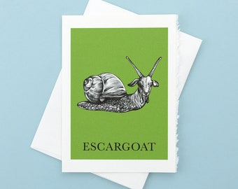 Tarjeta de felicitación Escargoat / Cabra + Caracol Animal Híbrido / Tarjeta de Felicitación en Blanco 5x7"