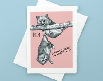 Pomopossums Greeting Card | Pomeranian + Opossum Hybrid Animal | Blank 5x7" Greeting Card