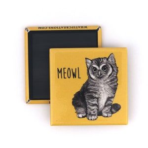 Meowl Magnet | Cat + Owl Hybrid Animal Art