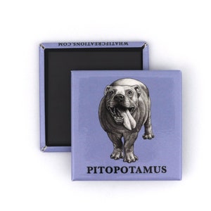 Pitopotamus Fridge Magnet | Pitbull + Hippopotamus Hybrid Animal | 2" Square Refrigerator Magnet