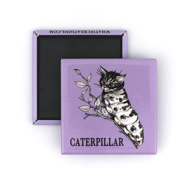 Caterpillar Fridge Magnet | Cat + Caterpillar Hybrid Animal | 2" Square Refrigerator Magnet