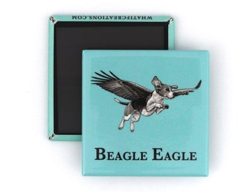 Beagle Eagle Fridge Magnet | Beagle + Eagle Hybrid Animal | 2&quot; Square Refrigerator Magnet