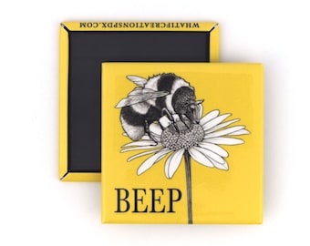 Beep Fridge Magnet | Bumble Bee + Sheep Hybrid Animal | 2&quot; Square Refrigerator Magnet
