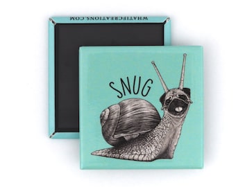 Snug Fridge Magnet | Snail + Pug Hybrid Animal | 2" Square Refrigerator Magnet