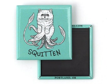 Squitten Fridge Magnet | Squid + Kitten Hybrid Animal | 2" Square Refrigerator Magnet