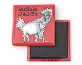 Buffalo Chicken Fridge Magnet | Buffalo + Chicken Hybrid Animal | 2" Square Refrigerator Magnet