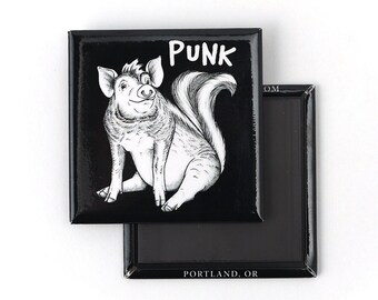 Punk Fridge Magnet | Pig + Skunk Hybrid Animal | 2" Square Refrigerator Magnet