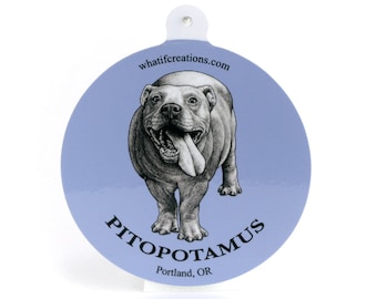 Pitopotamus Sticker | Pit Bull + Hippopotamus Hybrid Animal | 3&quot; Circle Vinyl Sticker