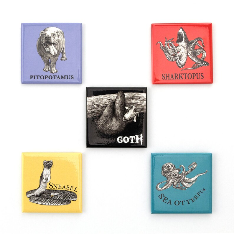 5 for 20.00 Hybrid Animal Fridge Magnet Deal Cat and Animal Hybrids Whatif Creations 2 inch Refrigerator Magnet Different Dog Breeds