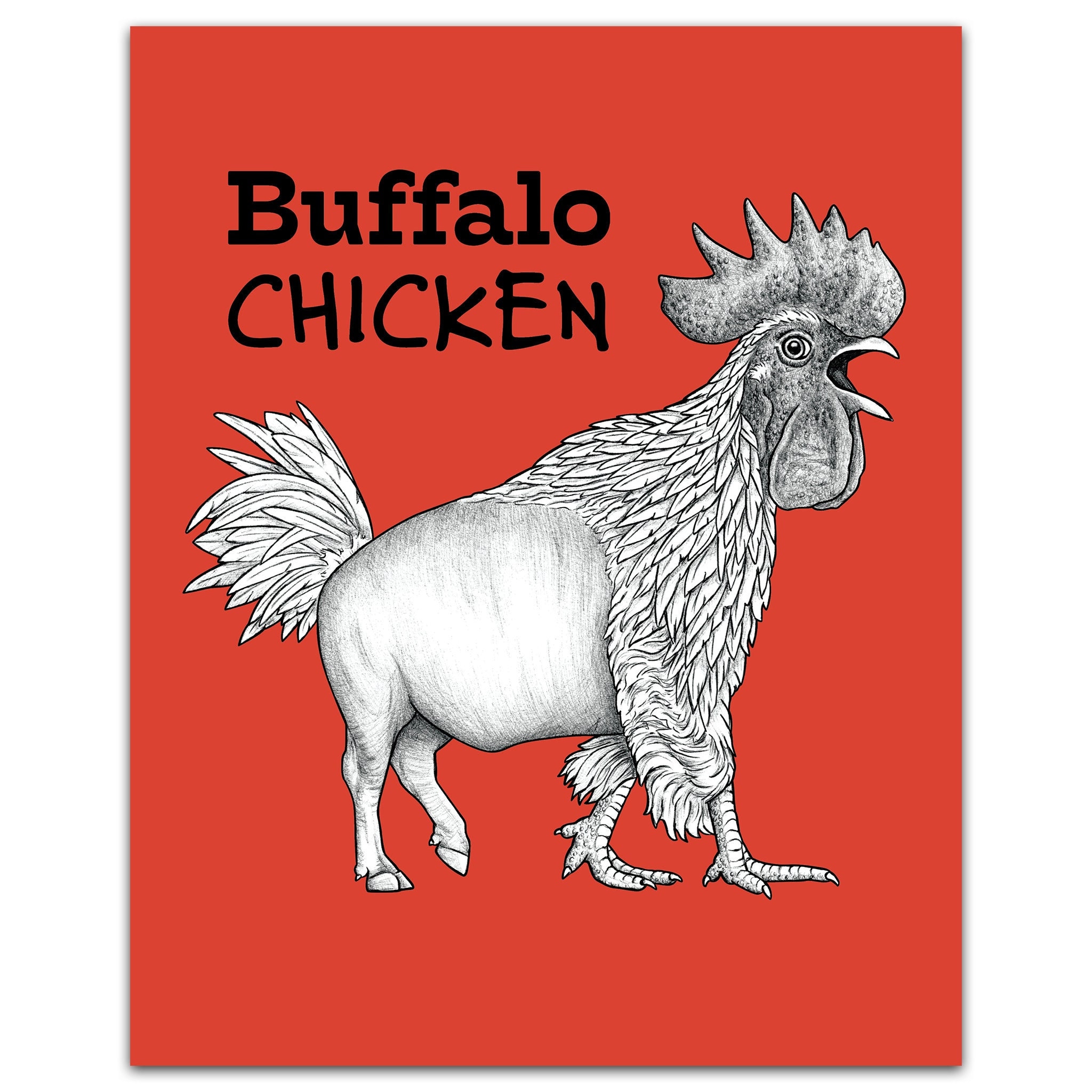 Buffalo Chicken Art Print | Buffalo + Chicken Hybrid Animal | 8x10\, image size:2048x2048
