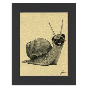 Estampado en pergamino ajustado / Arte animal híbrido de caracol y carlino