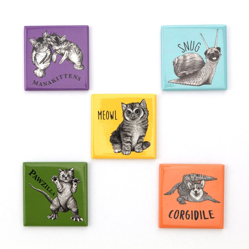 5 for 20.00 Hybrid Animal Fridge Magnet Deal Cat and Animal Hybrids Whatif Creations 2 inch Refrigerator Magnet Different Dog Breeds