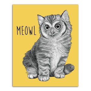 Meowl Art Print Cat + Owl Hybrid Animal 8x10" Art Print - Etsy