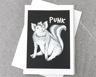 Punk Greeting Card | Pig + Skunk Hybrid Animal | Blank 5x7" Greeting Card