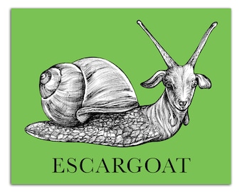 Escargoat Art Print | Goat + Snail Hybrid Animal | 8x10" Art Print