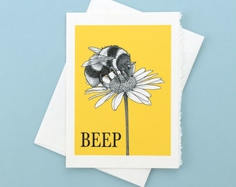 Beep Greeting Card | Bumble Bee + Sheep Hybrid Animal | Blank 5x7" Greeting Card