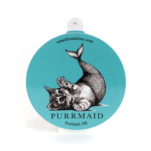 Purrmaid Sticker | Cat + Mermaid Hybrid Animal | 3&quot; Circle Vinyl Sticker
