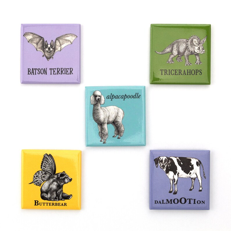 5 for 20.00 Hybrid Animal Fridge Magnet Deal Cat and Animal Hybrids Whatif Creations 2 inch Refrigerator Magnet Different Dog Breeds