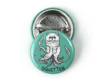 Squitten Button | Squid + Kitten Hybrid Animal | 1.5" Pinback Button